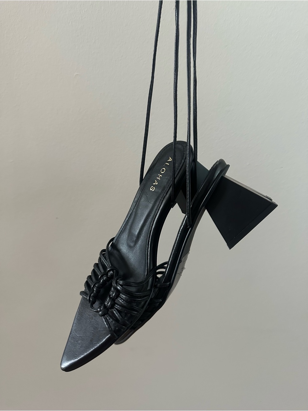 ALOHAS Black Strappy Pointed Mule Sandals